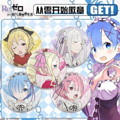 Tinplate Brooch Re:Life In A Different World From Zero Serial Lapel Pins Jewelry Cute Anime Figure Theme German Pin Cosplay Gift