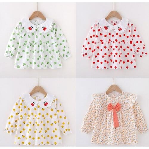 1Y 3Y Spring Autumn Baby Girls Long Slevees Shirts Kids Cotton Flower Blouse with Lush Sleeves Lovely Doll Collar Clothing A121