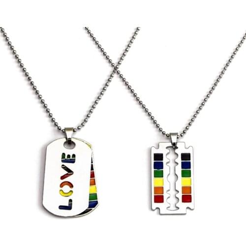 Gay Flag Rainbow Razor Blade Pendant Gay And Lesbian Pride Necklace LGBT Gay And Lesbian Pride Lace Choker Jewelry