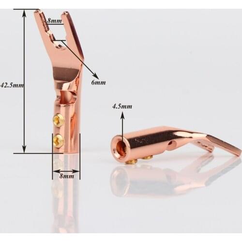 4PCS HI-FI Speaker Terminal OEM Pure Red Copper Spade Plug Screw Locking Spade Fork Plug Connector