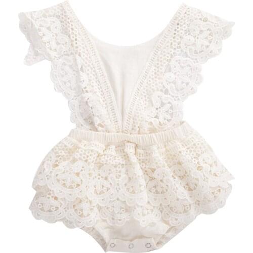 Newborn Toddler Kid Baby Girl Princess Romper Summer Sleeveless Solid Color Lace Ruffle Tutu Bodysuit Jumpsuit One-Piece Clothes