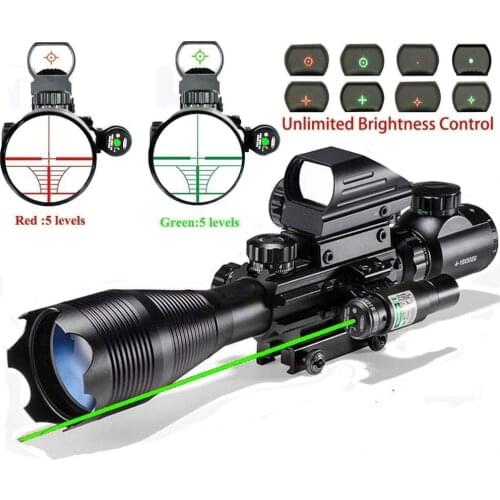 LUGER Rifle Scope Combo 4-16x50EG Dual Illuminated + Laser sight 4 Holographic Reticle Red/Green Dot with Weaver/Rail Mount