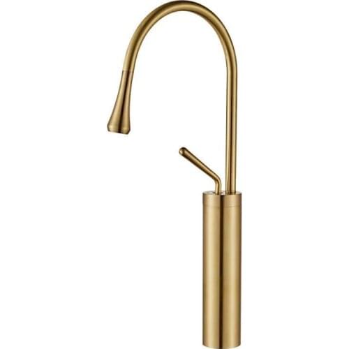 Bathroom Basin Faucet Brushed Gold Brass Sink Mixer Tap Hot & Cold Basin Faucet New Art Rotating Unique Design Water Crane Tap