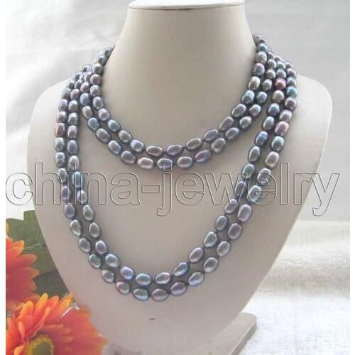 Beautiful long strand 80" 10-11mm black baroque freshwater pearl necklace