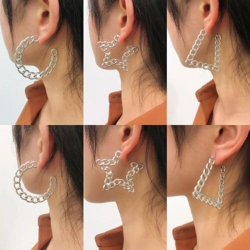 Lalynnly Star Round Geometric Hoop Earrings For Women Girls Gold Silver Color Geometry Earrings Statement Jewelry Gifts E9398