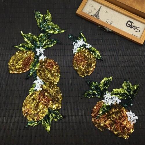 Lemon flower 3pcs/set sequins patches sew on stickers for clothes applique patches for clothing parches termoadhesivos para ropa