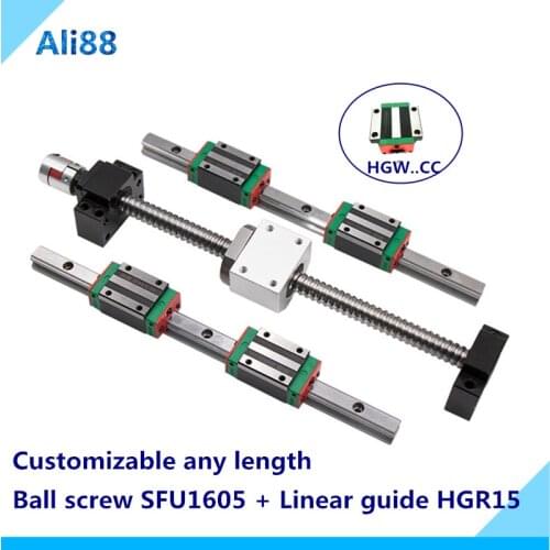 Free shipping 2 pcs linear rail HGR15 linear guide any length+bearing blocks+SFU1605 ballscrew+BK12BF12+DSG16H nut+Coupler CNC