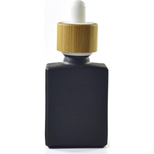 288pcs*30ml matt black Clear rectangular glass dropper bottles with bamboo lid for Eessential oil