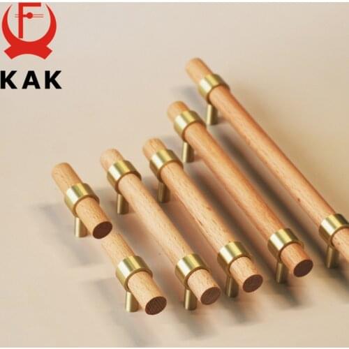 KAK Brass Copper Kitchen Handles for Cabinets Walnut Rosewood Furniture Handles Drawer Dresser Knobs Door Handle Hardware