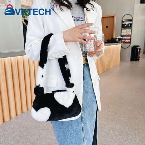 Fashion Women Flower Love Heart Printing Plush Shoulder Bag Ladies Casual Autumn Winter Small Tote Handbags
