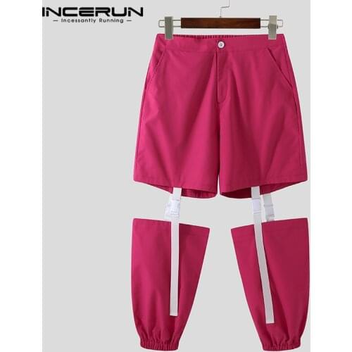 Men Casual Pants Joggers Button 2021 Patchwork Pockets Hollow Out Loose Fashion Trousers Men Streetwear Pantalones S-5XL INCERUN