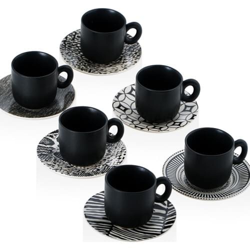 Acar Black 6'lı Ceramic Coffee Cup Pad Traditional Turkish coffee Cup Pad Set Decorative Cup Set