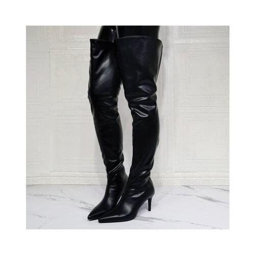 2021 New Fashion Women Men Winter Thigh High Boots Sexy Stiletto Heels Pointed Toe Elegant Black Shoes Women Plus US Size 5-15