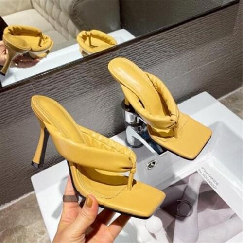 New Women Slippers Sexy Square Open-toed Ladies Flip Flops Women Mules High Heels Sandals High Quality Summer Shoes Female Pumps