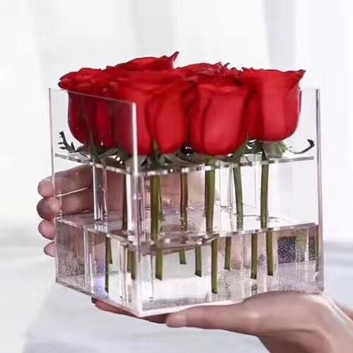 New Style Acrylic Rose Flower Box Makeup Organizer Cosmetic Tools Holder Flower Gift Box For Girlfriend Wife With Cover