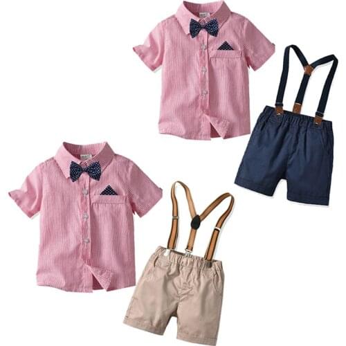 Newborn baby Boys Clothes Gentleman Striped T Shirt Overalls Pants Bow Tie T-Shirt Clothing Suits Summer 2020 New Outfits
