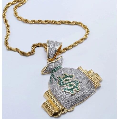 Fashion Men Pendant Money Bag Necklace Inlaid Zirconia Hip Hop Classic Jewelry Unisex Party Gift For Women Accessories