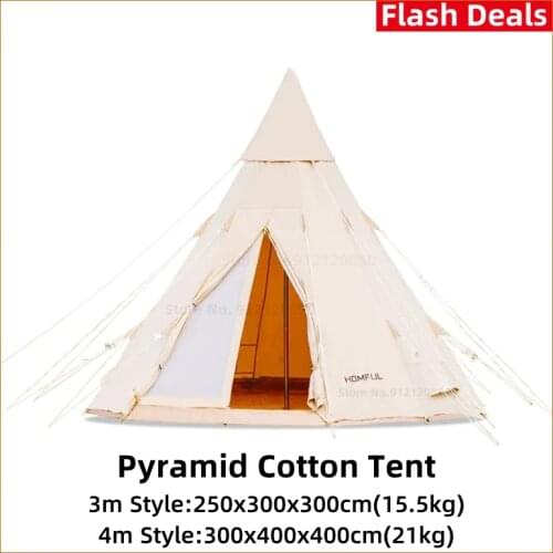 HOMFUL Outdoor Cotton Tent 3m 4m Luxury Family Camping Indian Camp Hotel Large Rainproof Pyramid Nature Hike Non-inflatable Tent