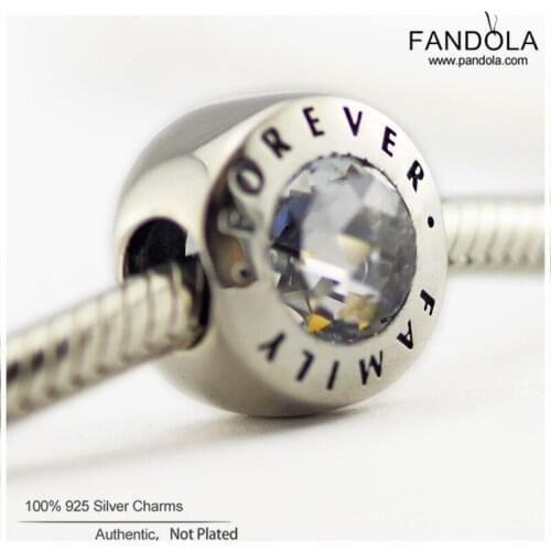 Authentic 925 Sterling Silver Family Forever Charm Clear CZ Beads for Jewelry Making Fits Original Charms Bracelet Berloque