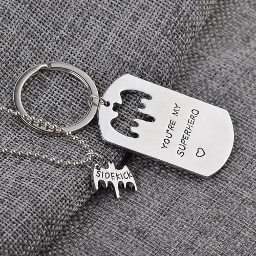Euro-American Fashion Dog Tag Bat Keychain you're my superhero & dad sidekick Necklace&Keychain For Daddy Gifts