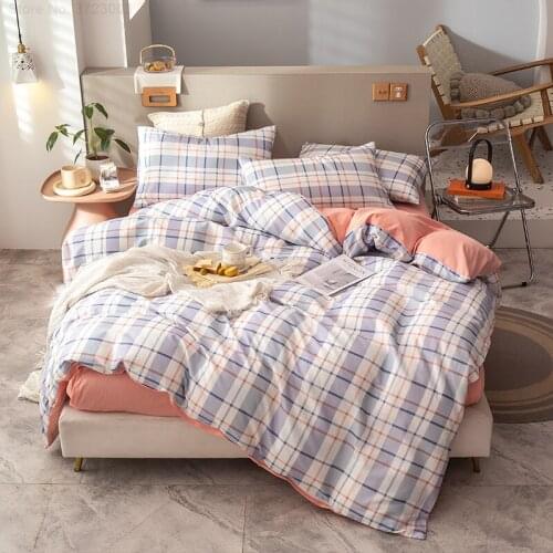 Simple Geometric Lattice Bedclothes Set Luxury Down Duvet Cover Pillowcase Sheet Adult And Children Bedclothes