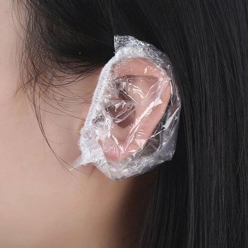 100PCS Transparent Plastic Disposable Waterproof Ear Cover Bath Shower One-off Earmuffs Ear Protector Bag Caps Bathroom Tools