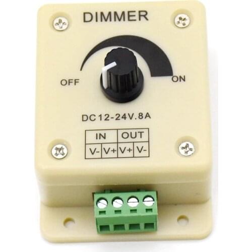 LED Light Dimmer Switch 12-24V 8A Adjustable Brightness Controller for Single Color Lamp