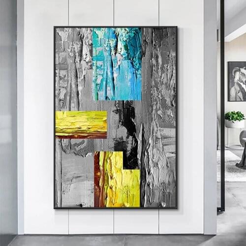 Hand Painted Oil Painting On Canvas Yellow Blue Geometric Modern Abstract Large Wall Art Office Home Interior Decoration Mural