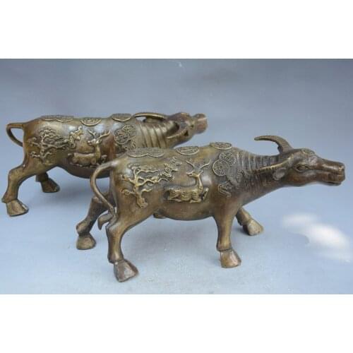 Collectable Qing Dynasty brass cow statue ,A pair,Free Shipping