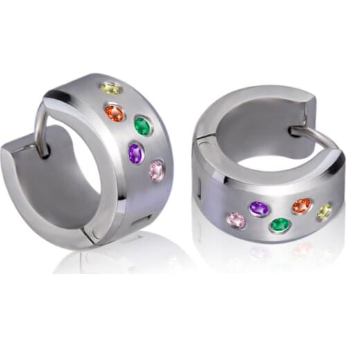 316L Stainless Steel Hoop Huggie Earrings for Men Women, Hypoallergenic Hinged Earrings with Cubic Zirconia Inlaid Size 13mm