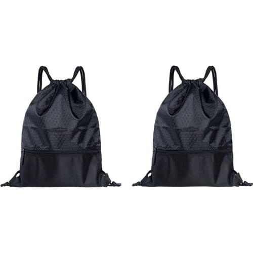 2Pcs Outdoor Ultralight Backpack Football Basketball Drawstring Bags with Zipper Pocket for Teens Men Women Gym Sports