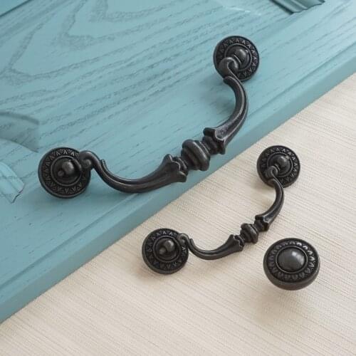 3.5" 5.5" Vintage Black Door Pull Handles Drawer Drop Bails Rustic Furniture Cupboard Handle 89 140mm Zinc Alloy