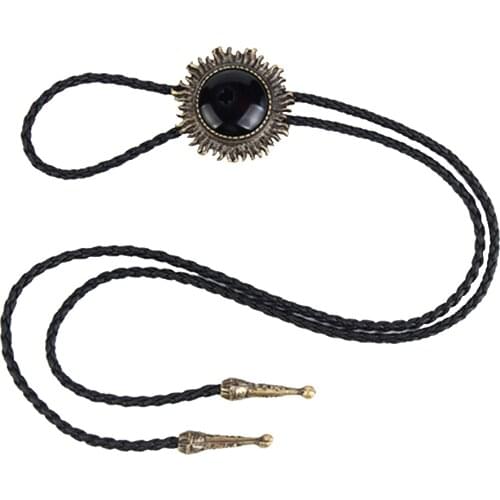 Vintage Western Cowboy Bolo Tie Bronze Sunflower Pendant Necklace Necktie