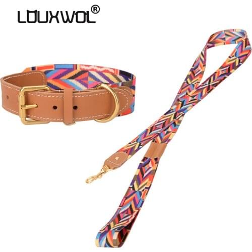LOUXWOL Leather Dog Collar Webbing & Leather Collar and Leash Set for Dogs Cat Collar Leash Small Large Dogs Pet Dog Accessories