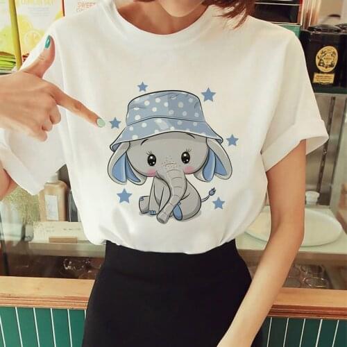 Female Clothes Tops Tees Tshirt T-Shirt Elephant Watercolor Women Cartoon Fashion Cute Print Graphic Summer Short Sleeve