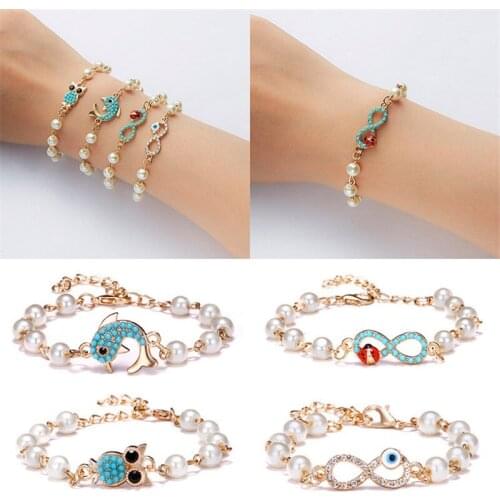 AIYANISHI 18K Gold Filled Pearl Bracelets for Girls Dolphin Infinite Bracelets Women Fashion Bracelet Women Bangle Jewelry Gifts