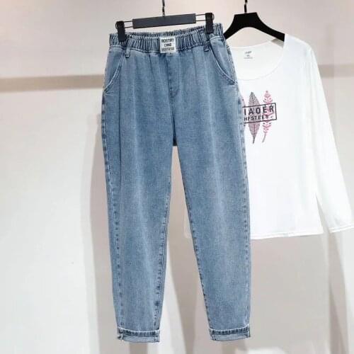 Women High Waist Jeans Female Leisure Joker Ankle Length Pants Elastic Harem Pant Thin Plus Size Loose Straight Trousers 100KG