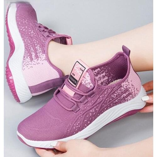 2021 New Women Sneakers Vulcanized Shoes Lace Up Breathable Knitted Flats Female Walking Shoes Ladies Causal Comfort Footwear