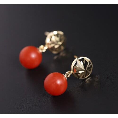 DAIMI Baoshan Persimmon Red South Red Agate Earrings Womens Natural 925 Sterling Silver Jade Earrings