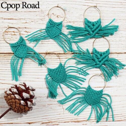 Cpop New Boho Personality Macrame Earring Feather Fringe Cotton Weaving Tassel Earrings for Women Bridesmaid Jewelry Accessories