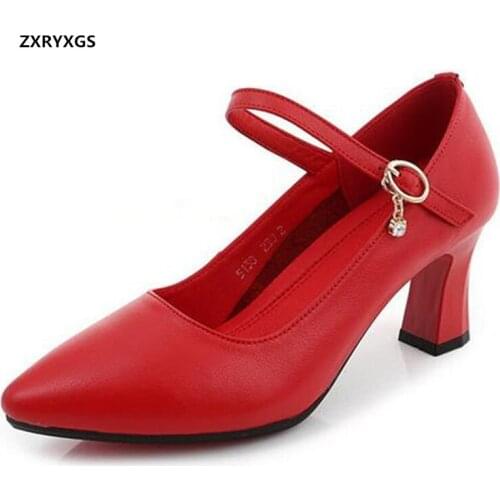 2020 New Top Cowhide Pointed Shallow Mouth Women Leather Shoes High Heels Elegant Temperament Wedding Banquet Shoes Women Pumps
