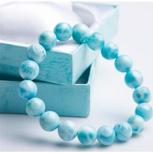 10mm Genuine Natural Blue Larimar Gems Bracelet For Women Female Stretch Water Pattern Round Bead Crystal Natural Stone Bracelet