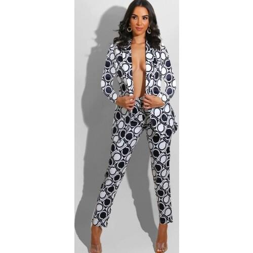 Fashion Print Blazer Set Full Sleeve Jacket Tops And Pants Two Piece Set Women 2021 New Arrival Elegant Office Lady Blazer Suits