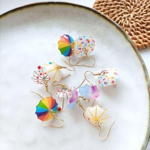 1Pair Mini Creative Colorful Lovely Little Umbrella Drop Earrings Women Girls Fashion Ethnic Style Transparent Dangle Earrings