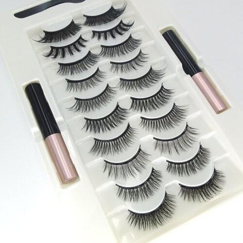 10 Pairs Double Tube Magnetic Liquid Eyeliner False Eyelashes Set Glue Free Magnetic Thick Curly Eyelashes Wholsale