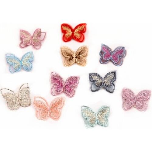 10pcs Double Layers Organdy Butterfly Patch Embroidery Cloth Stickers Bride Veil Accessories Sew On Patch For Clothes