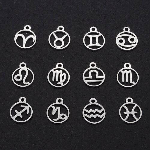 12pcs/set Zodiac Sign Stainless Steel Horoscope DIY Jewelry Charms Connector Wholesale Never Fade Necklace Making Finding