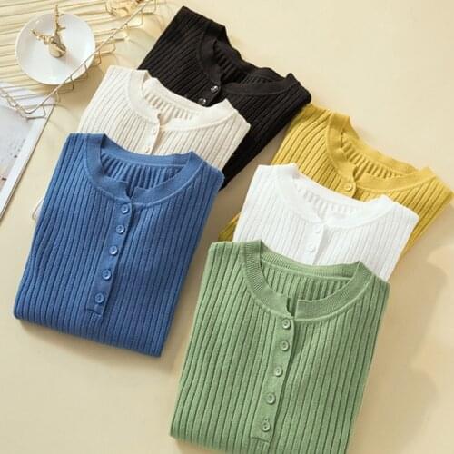 2021 Button Sweater Women Basic Slim Knitted Pullover Women Sweaters Pullovers Jumper Autumn Winter Korean Style Women Sweater