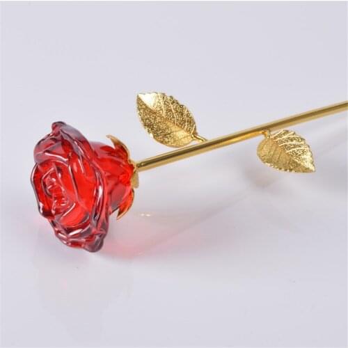 24.5cm Romantic Love Rose Crystal Miniature Glass Flower Crafts For Wedding Decoration House Ornaments Home Decor Lovers Gifts