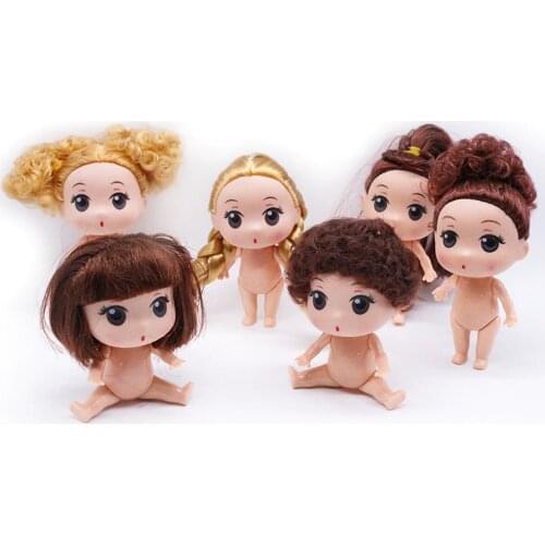 Cute Mini 10cm 1/6 Doll Nude Body 5 Jointed Moveable With Dolls Hair 3D Eyes DIY Toys Accessories Gift for Girl